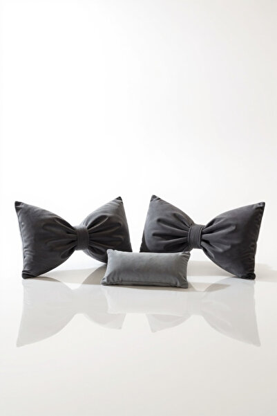 JACA Bowknot Appearance Velvet Fabric Decorative Inner Filled Ribbon Pillow Cushion Set (3 Pieces)