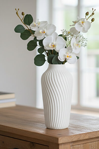 MEK مزهرية بلاستيكية حديثة مزخرفة بيضاء (20×10 سم)