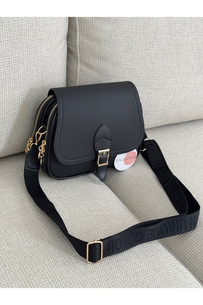 BAGLOVİS Multiple Pocket Crossbody Black Women's Shoulder Bag En24 Boy20