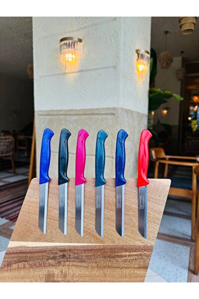 Solingen Yeni Model Tırtıklı Simli Deliksiz Karışık 6 Renk Meyve Bıçağı