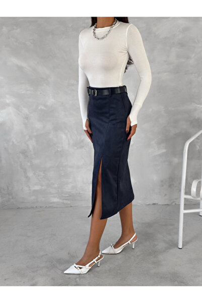 MİSPİER Slit Suede Skirt with Belt