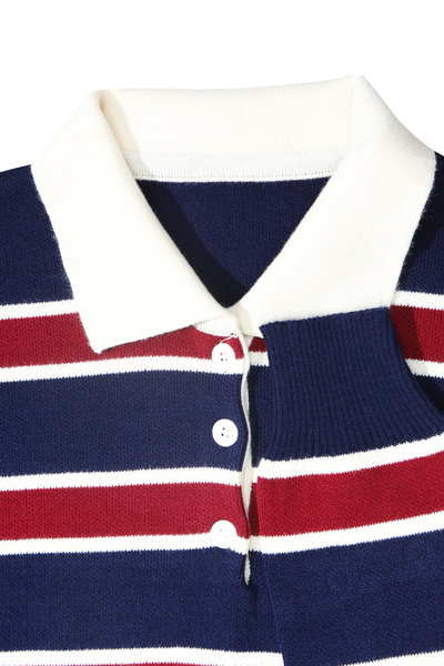 ASG TEKSTİL Striped Buttoned Polo Neck Women's Knitwear Sweater