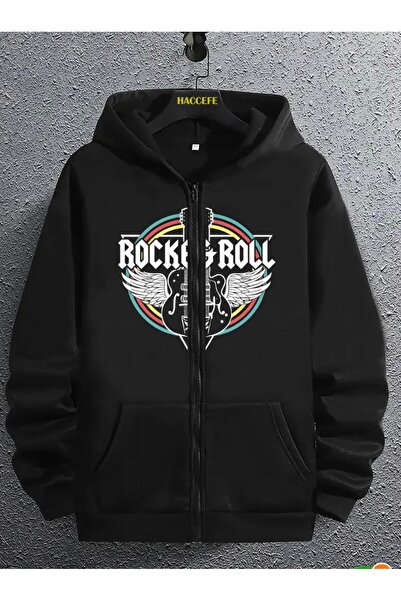 Oceanwear سترة روك آند رول جيتار مطبوع بسحابات بغطاء رأس مبطن بالصوف