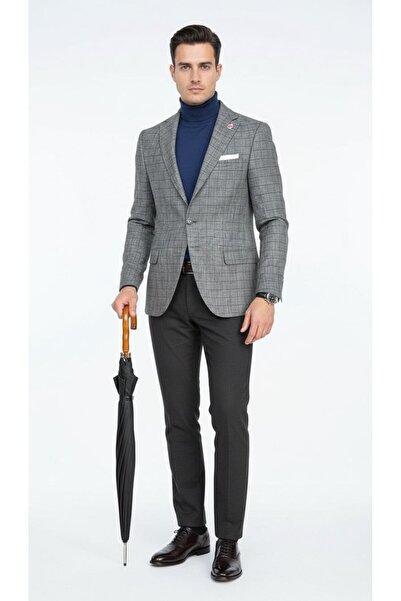 Plus Scorpion Ekoseli Slim Fit Erkek Blazer Ceket – Şık Modern Tasarım, Tek Düğmeli