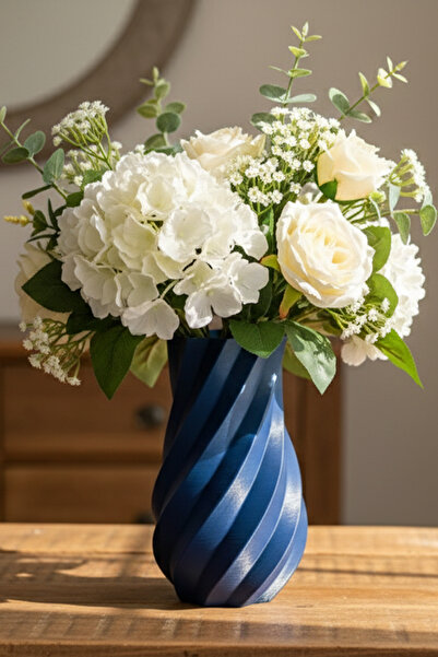 MEK Спирална декоративна пластмасова ваза, синя (18x11 см)