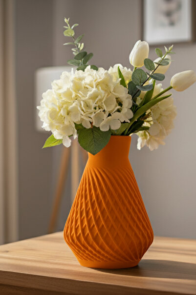 MEK Vază decorativă din plastic cu design spiralat modern, portocaliu (20x14cm)