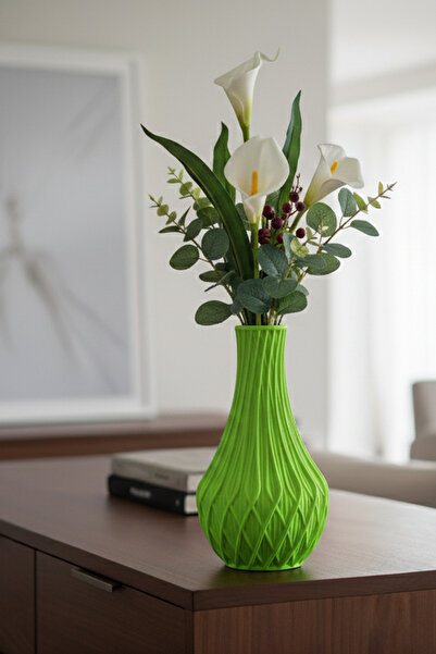 MEK Vază decorativă din plastic cu model ondulat verde (21x12cm)