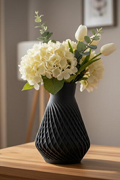 MEK مزهرية بلاستيكية بتصميم حلزوني حديث باللون الأسود (20×14 سم)