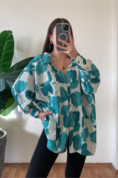 Nazline Women's Patterned Oversized Long Basic Shirt