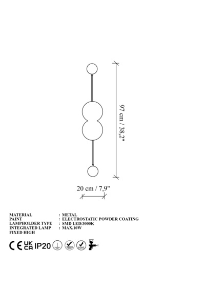 MOİRA Ledos Gold 97cm Modern Led Sconce 10W 3000K Daylight Living Room Bedside Wall Lamp,Ledos-15543-A