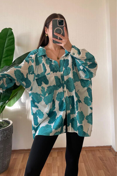 Nazline Women's Patterned Oversized Long Basic Shirt