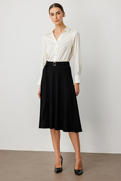 Ekol Beli Belted Flared Midi Skirt-2037