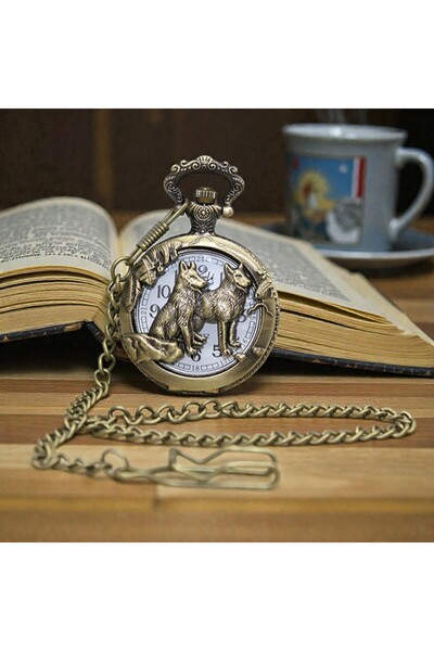 Kuzey Tacı ULU Kurt Ailesi Tasarımlı Nostaljik Antik Köstekli Saat Özel Üreti...