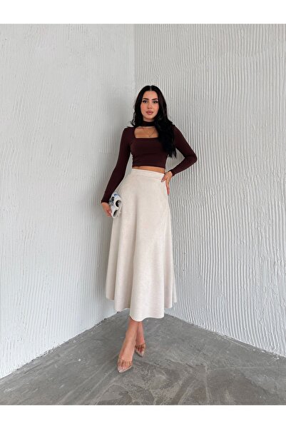 MİSPİER Suede Flared Skirt