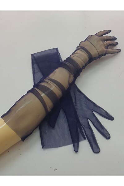 Limelia قفازات بيلا لحفلات الزفاف طويلة باللون الأزرق الداكن