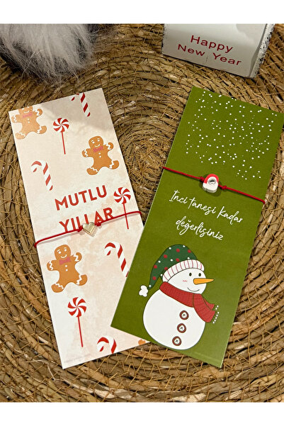 FIERA JEWELRY Set of 2 with New Year's Card Heart & Santa Claus Rope Adjustable Bracelet