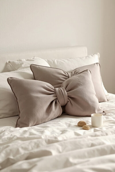 JACA طقم وسائد زخرفية من قماش الكتان مع شريط زخرفي على شكل فيونكة (قطعتان)