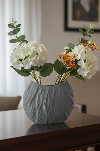 MEK Crinkled Line Decorative Modern Vase Gray (17X22Cm)