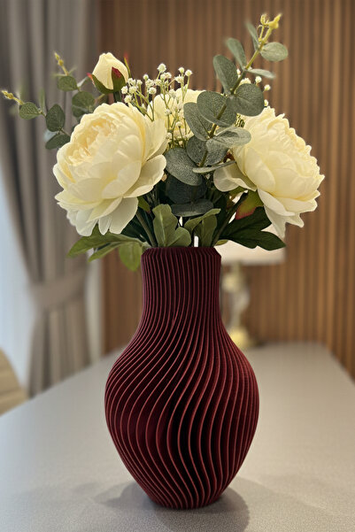 MEK Vază modernă din plastic cu design spiralat roșu (20x13cm)