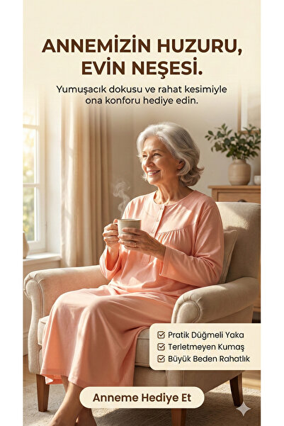 5.MEVSİM Long Sleeve Plain Mother Nightgown (Available in Sizes m to 3XL)