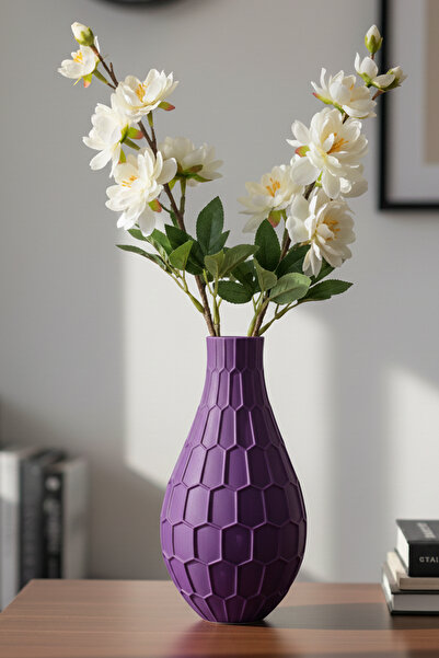 MEK Διακοσμητικό πλαστικό βάζο με γεωμετρικό σχέδιο κηρήθρας μωβ (22x15cm)