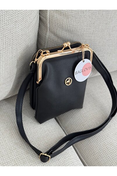 BAGLOVİS Black Vintage Metal Framed Crossbody Women's Shoulder Bag En15 Boy20