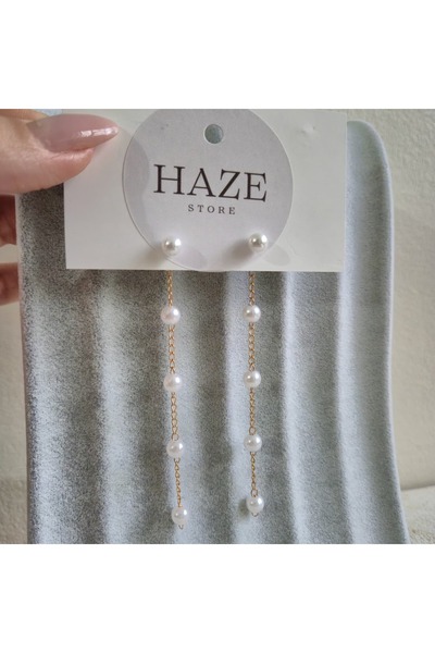 Haze أقراط متدلية على شكل قلادة من اللؤلؤ