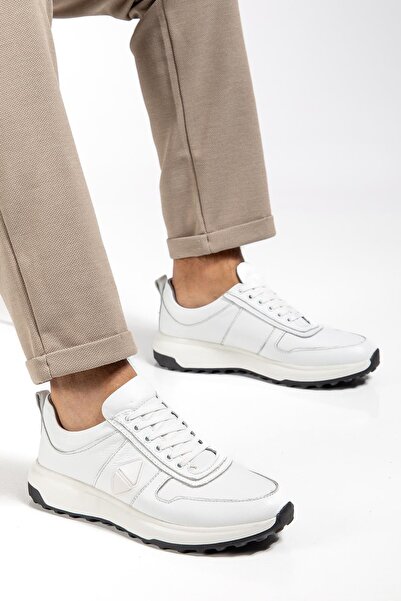 Dilimler Ayakkabı Genuine Leather Men's Casual Daily Shoes White Faylon Sole Side Printed