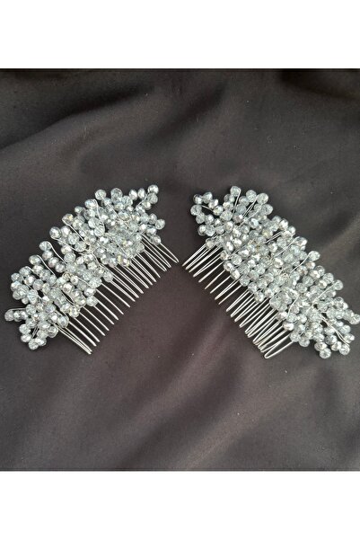Store Saç aksesuar Gelin aksesuar özel gün tokası ikili gri boncuklu dişli to...