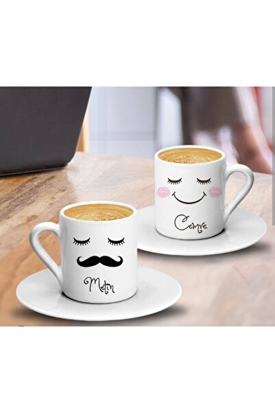 Bade TASARIM KİŞİYE ÖZEL İKİLİ BEYAZ TÜRK KAHVE FİNCANI