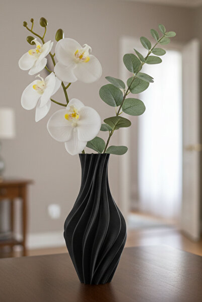 MEK Vază decorativă din plastic în spirală neagră (18x17,5cm)