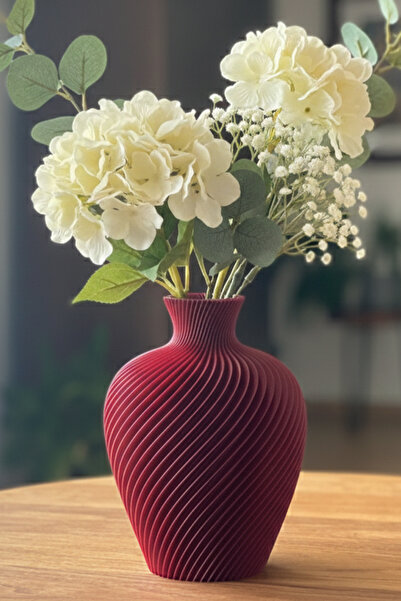 MEK Vază decorativă din plastic cu design spiralat roșu (20x15cm)