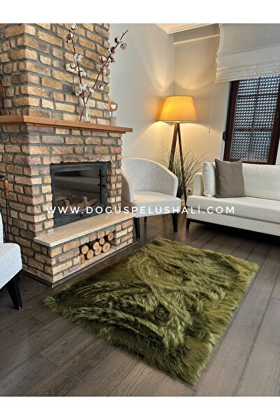 Doğuş Peluş Halı A Post Haki Yeşil Yumuşak Dokulu Peluş Halı Dikdörtgen