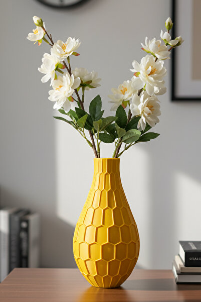 MEK Geometrijska saćasta Sa deznom dekorativna plastična vaza žuta (22x15cm)