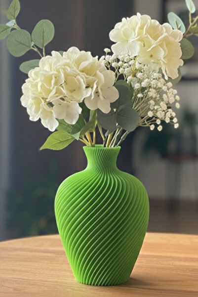 MEK Vază decorativă din plastic cu design spiralat verde (20x15cm)