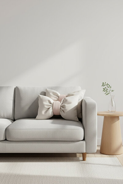 JACA Set of 2 Bowknot-Looking Decorative Linen Fabric Pillow Ribbon Gift Throw Pillow Cushion Set (2 Pieces)