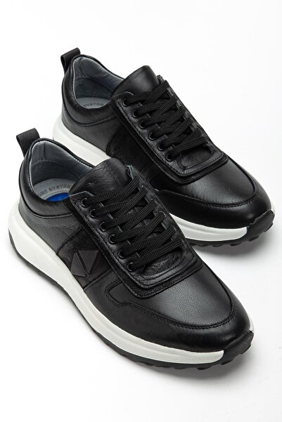 Dilimler Ayakkabı Genuine Leather Men's Casual Daily Shoes Black Faylon Sole Side Printed