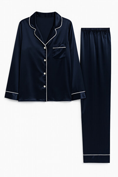 zahyat Elegant silk pajamas in navy blue