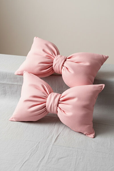 JACA Set of 2 Bowknot-Looking Decorative Linen Fabric Pillow Ribbon Gift Throw Pillow Cushion Set (2 Pieces)