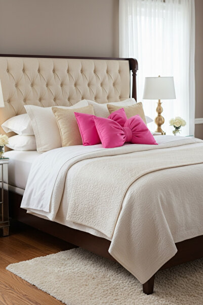 JACA Set of 2 Bowknot-Looking Decorative Linen Fabric Pillow Ribbon Gift Throw Pillow Cushion Set (2 Pieces)