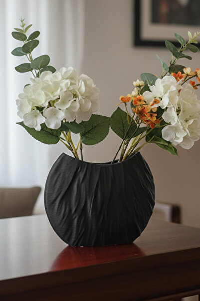 MEK Crinkled Line Decorative Modern Vase Black (17X22Cm)