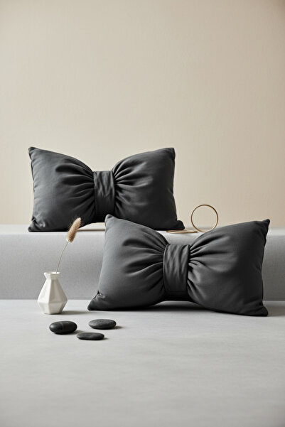 JACA Set of 2 Bowknot-Looking Decorative Linen Fabric Pillow Ribbon Gift Throw Pillow Cushion Set (2 Pieces)