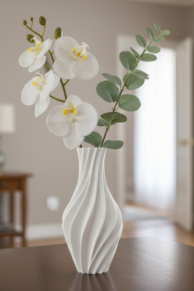 MEK Vază decorativă din plastic în spirală albă (18x17,5cm)