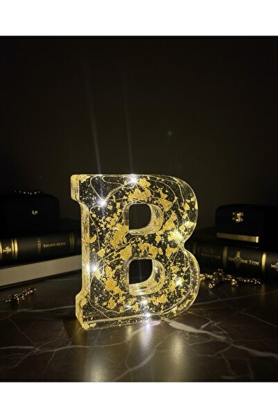 LovEce Led Işıklı Epoksi Harf Lamba - Altın Tozlu Dekoratif Baş Harf - Kişiye...