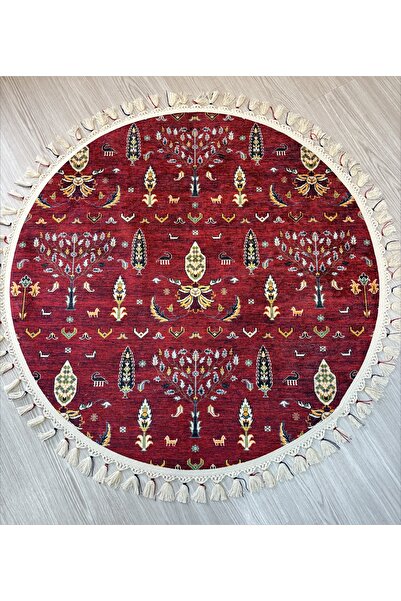Just Arte Örgü Saçaklı Kırmızı Kilim Dekoratif Makinada Yıkanabilir Kapı Önü ...
