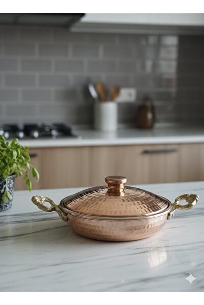 Efe Bakırcılık Kalın bakır kapaklı 16cm bakır tava ve kapağı