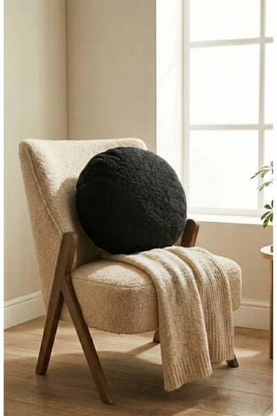 HSCO Premium Teddy Fabric Round Decorative Throw Pillow - Soft Textured