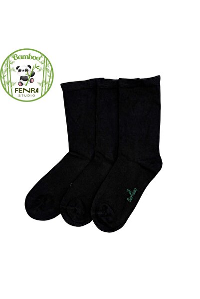 FENRA STUDIO Women's 3-Piece Natural Bamboo Yarn Socks Black