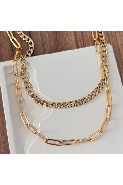 TURKAFONE قلادة ذهبية بسلسلة مزدوجة