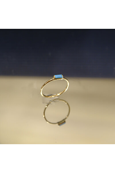 FasekGold Gümüş Firuze(Turquaz) Baget Tek Taş Yüzük-Minimal Eklem Yüzügü